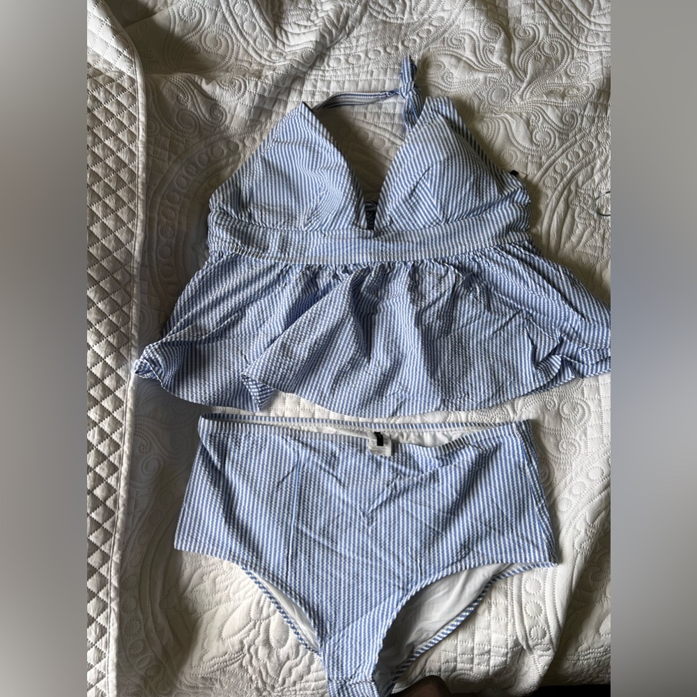 J.Crew Peplum Seersucker Tankini Swimsuit